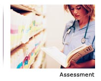 Photo of woman working in a hospital with the text ‘Assessment’ underneath